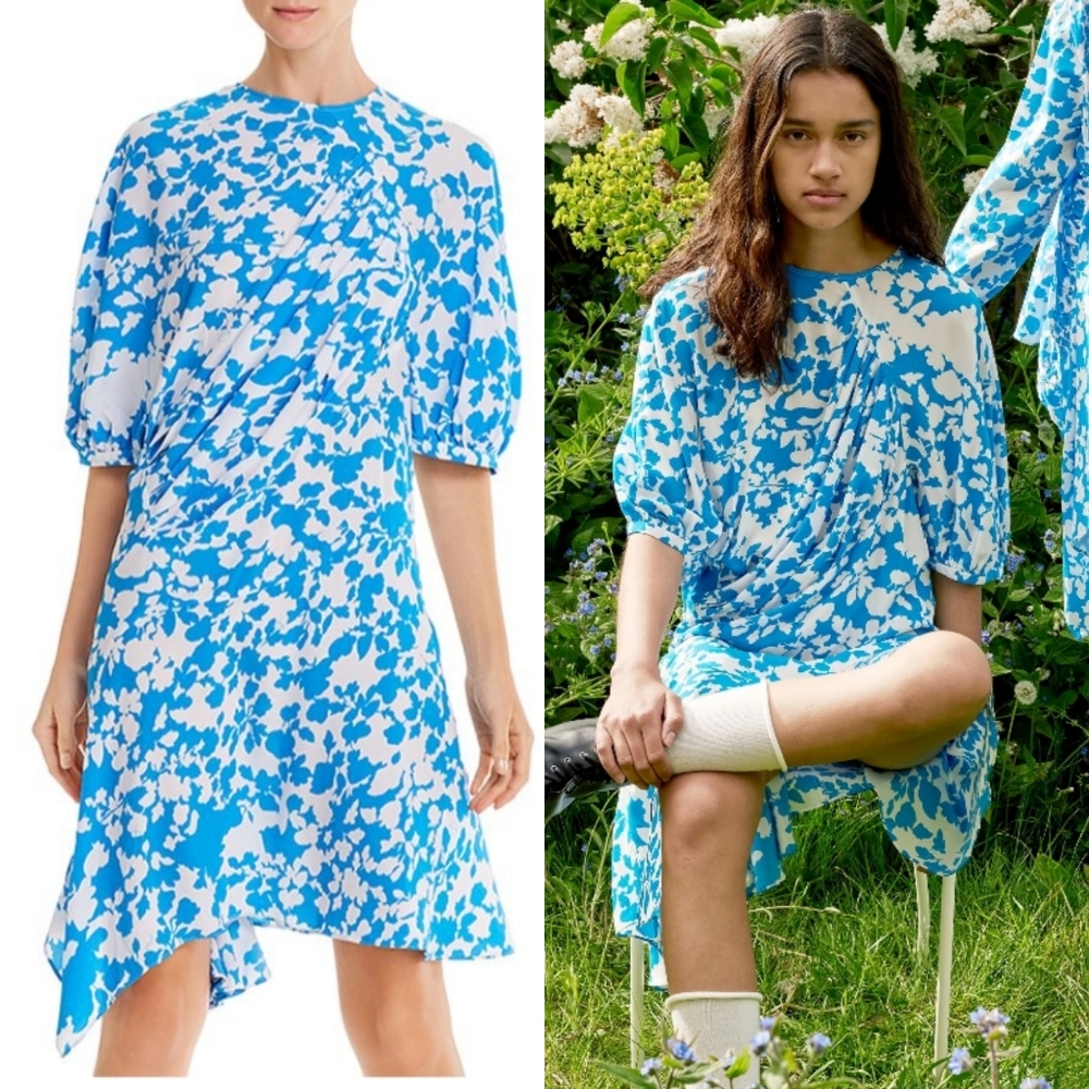 Preen Line by Thornton Bregazzi | Lana Blue Pleated Floral Dress NEW